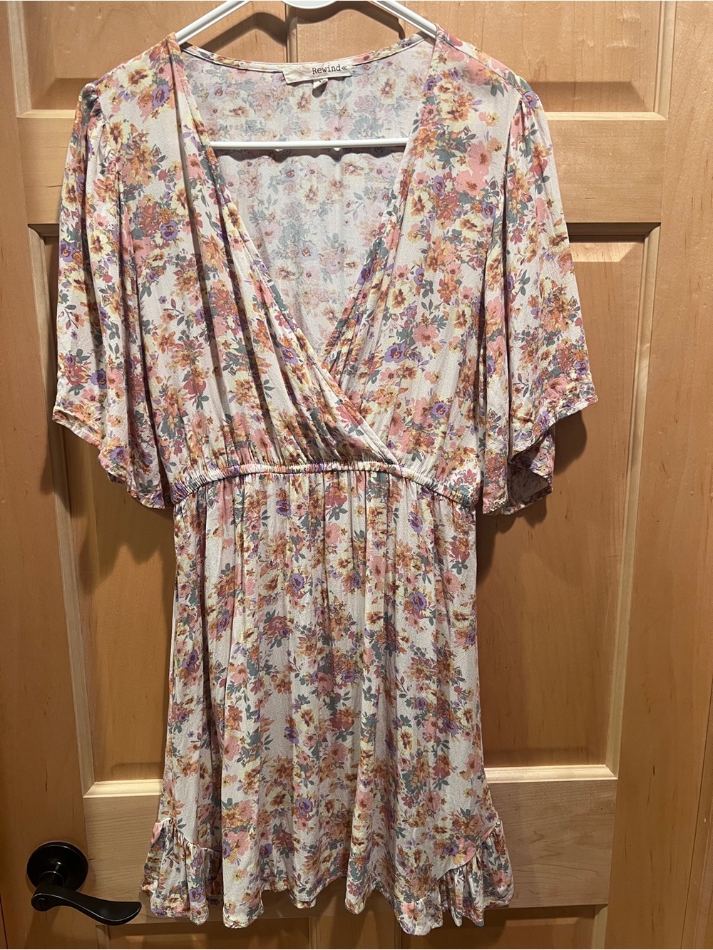 Rewind Cottagecore Floral V-Neck Mini Dress Romantic Baby Doll Coastal Cowgirl M